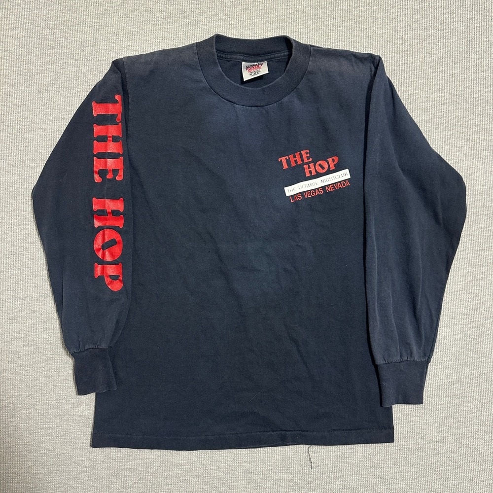 The Hop Las Vegas Nightclub Vintage Long Sleeve Tee Shirt Oneita Black Navy‎ M